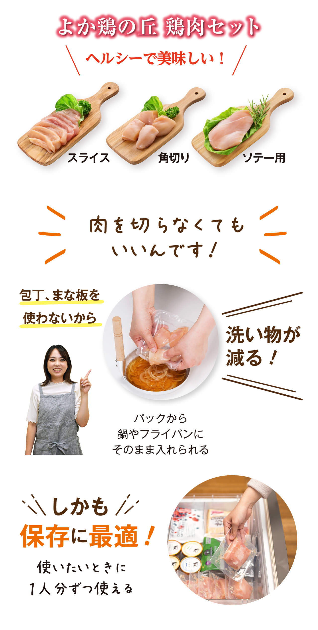 使いたい時に使いたい分だけ使えるストックに便利なカット鶏ムネ肉