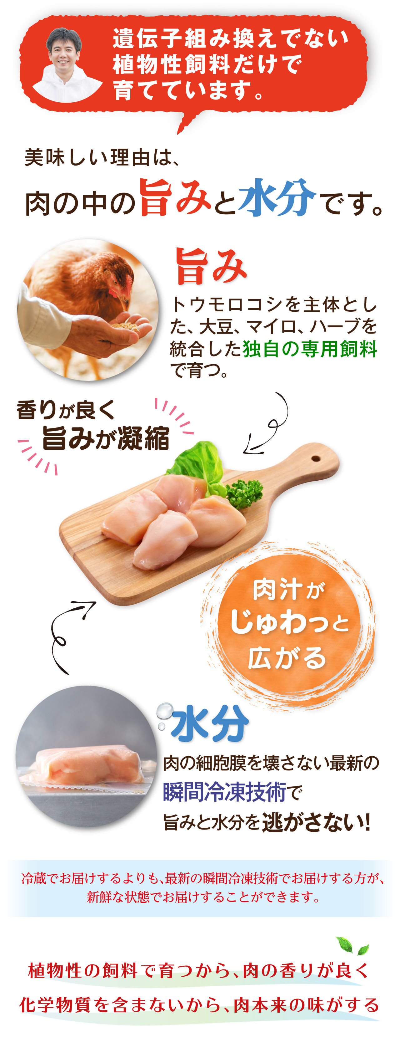 肉の中の旨みと水分で香りが良く旨味が凝縮した鶏肉